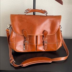 Mullholland Brand English Tan Leather Briefcase Postal Messenger Style